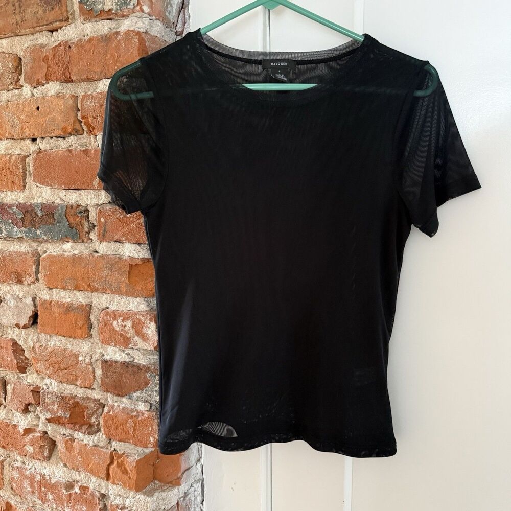 Halogen Women's Size Small Short Sleeve Crewneck Mesh Top Black Two-Layer